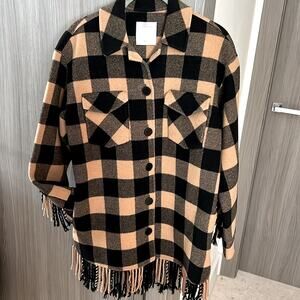 $640 SANDRO Feny Coat Jacket Shacket barn coat plaid FR 40 / US LARGE